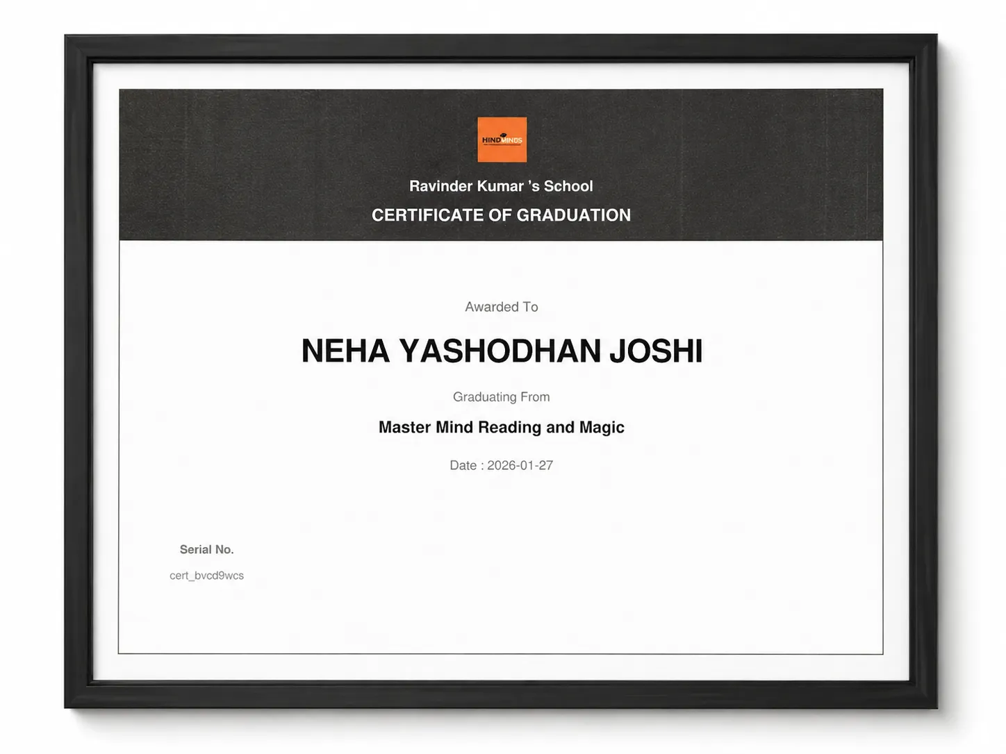 Certificate — Neha Joshi